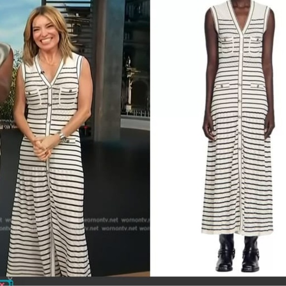 Sandro Molina Striped Black and White Midi Dress Size 40/ L - Picture 3 of 15